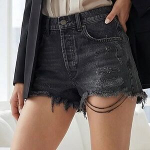 Anthropologie PILCRO Devon Rhinestone Distressed Denim Shorts Black Wash 25 NWT